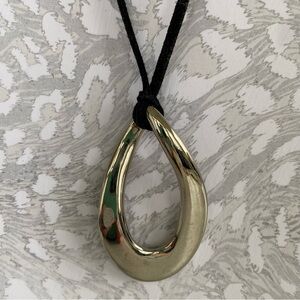Lia Sophia Silver Tear-Shaped Drop Necklace with Black Leather Cord